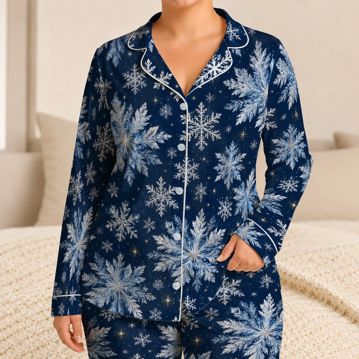 Snowflake Ice Crystal Motifs for Cozy Winter Nights and Festive Seasonal Gifting Satin Pajamas Set - 1