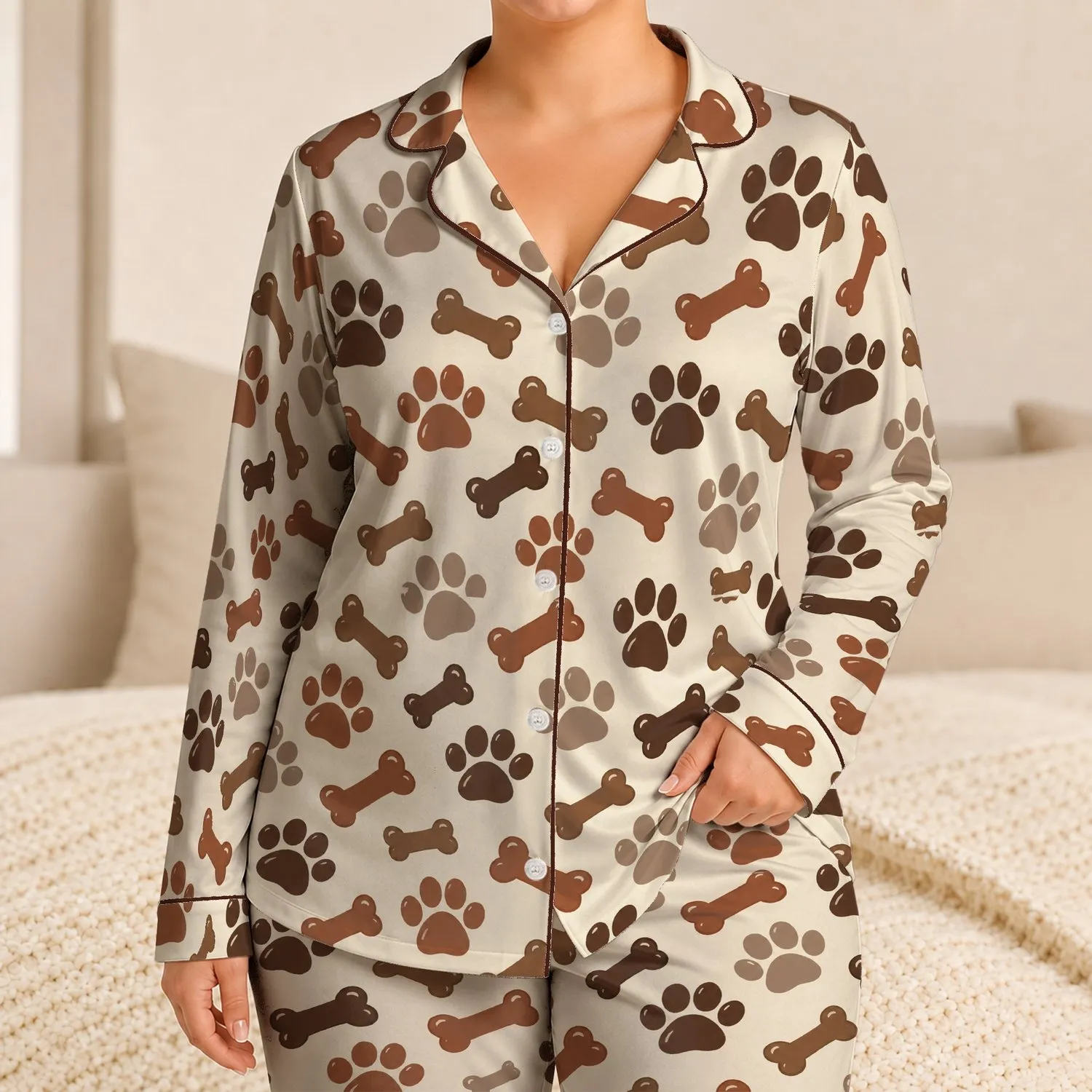 Cute Paw Prints And Chew Bones For Cozy Weekends And Thoughtful Dog Lover Gifts Satin Pajamas Set - 1