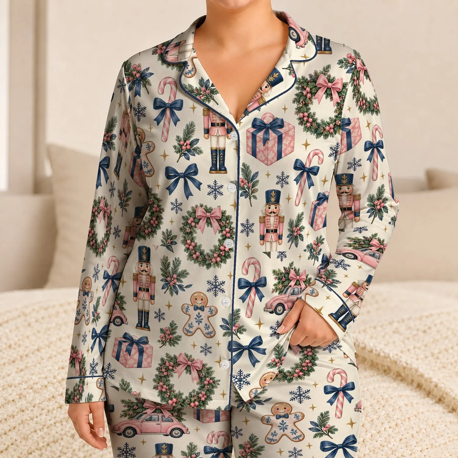 Christmas Nutcrackers, Gift Boxes and Candy Canes for Cozy Holiday Mornings Satin Pajamas Set - 1