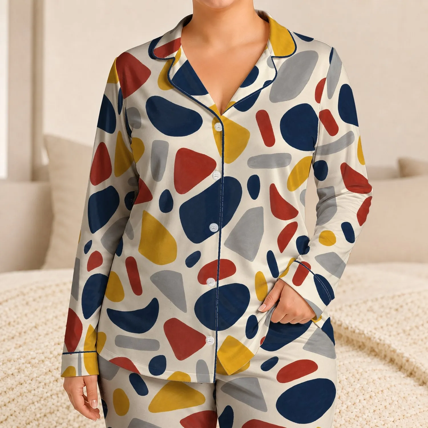 Abstract Colorful Confetti Shapes for Relaxed Weekend Lounging and Cozy Gift Giving Satin Pajamas Set - 1