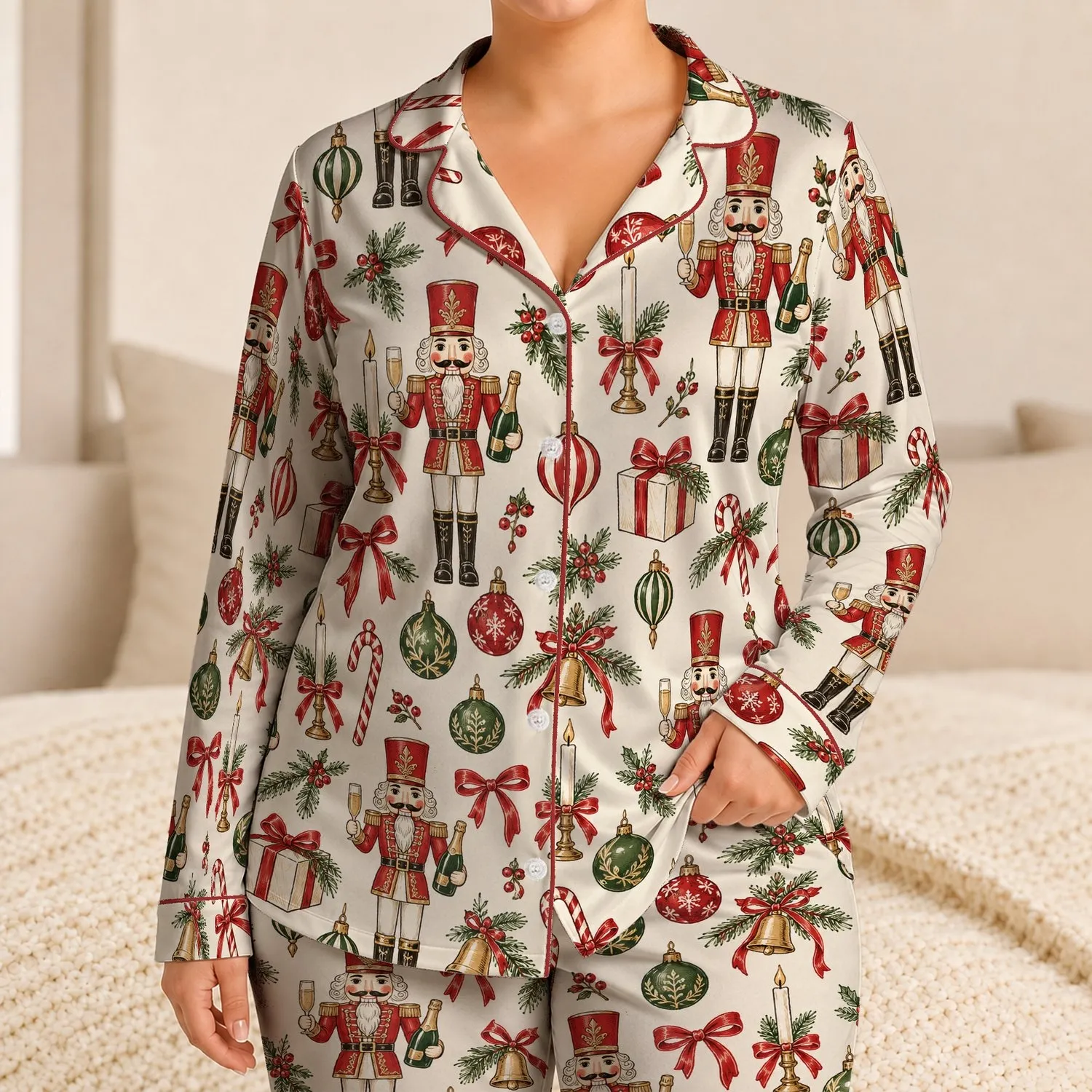 Nutcracker Holiday Cheer for Cozy Christmas Eve Relaxing and Seasonal Gifting at Home Satin Pajamas Set - 1