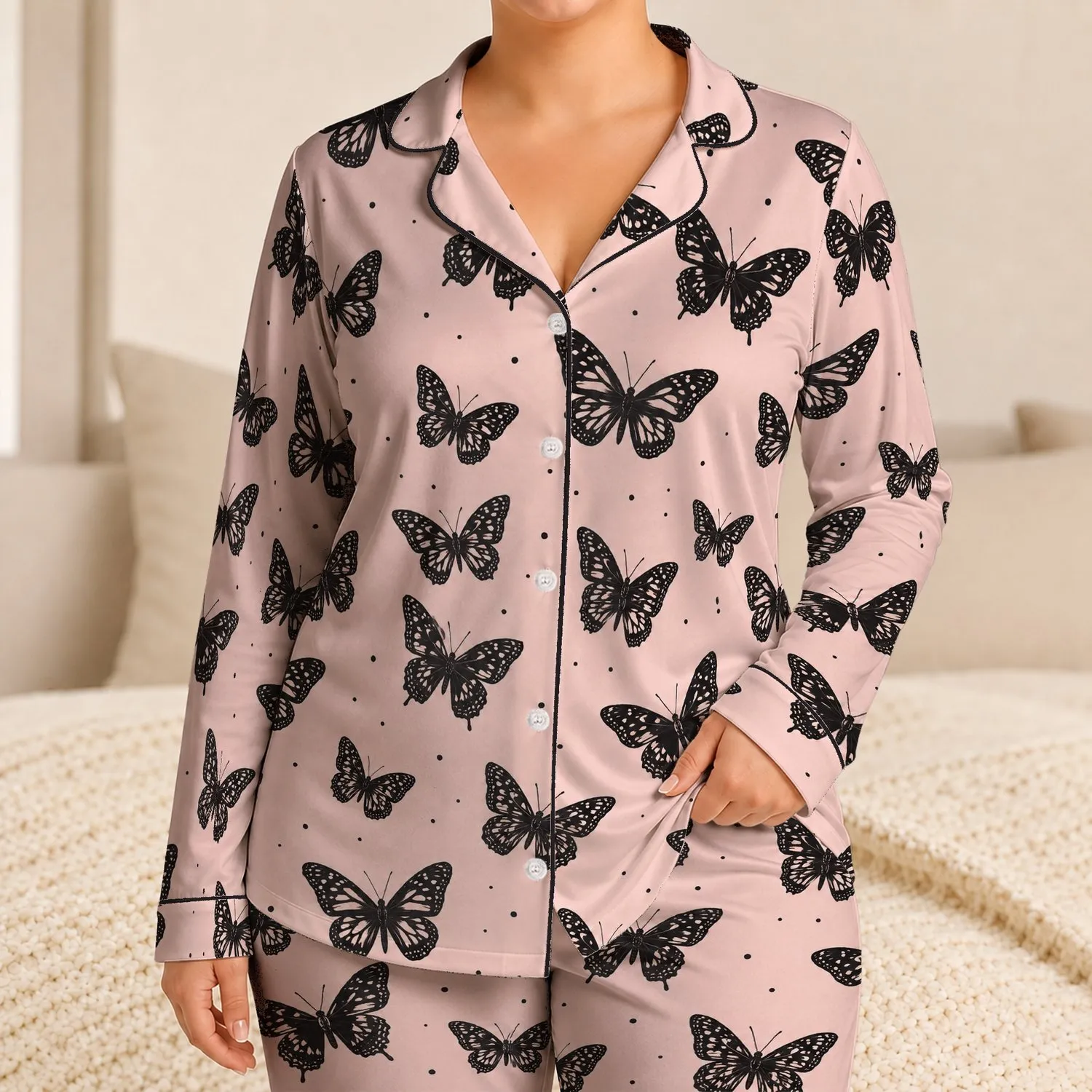 Midnight Butterfly Silhouettes for Dreamy Balletcore Lounging and Cozy Evenings Satin Pajamas Set - 1
