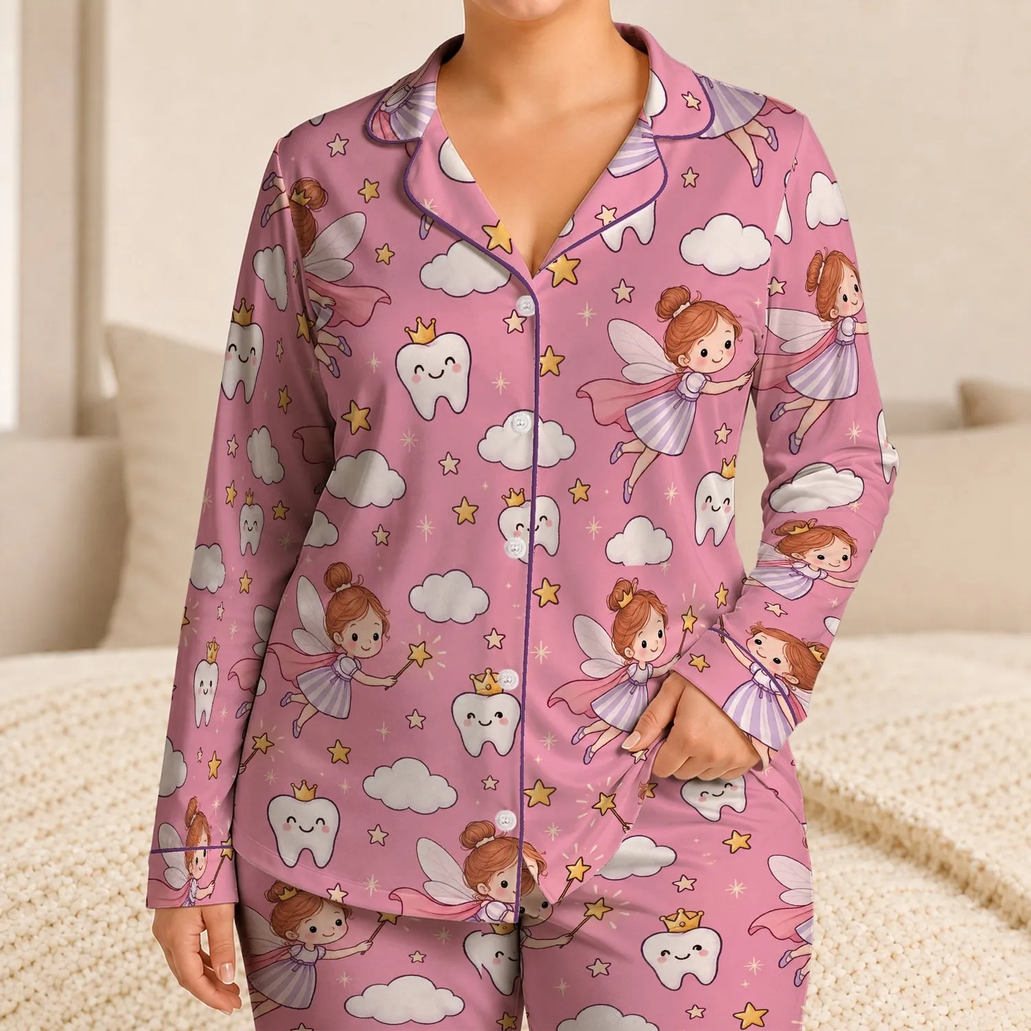 Tooth Fairy Cloud Magic for Cozy Bedtime Dreams and Whimsical Gift Giving for Kids Satin Pajamas Set - 1