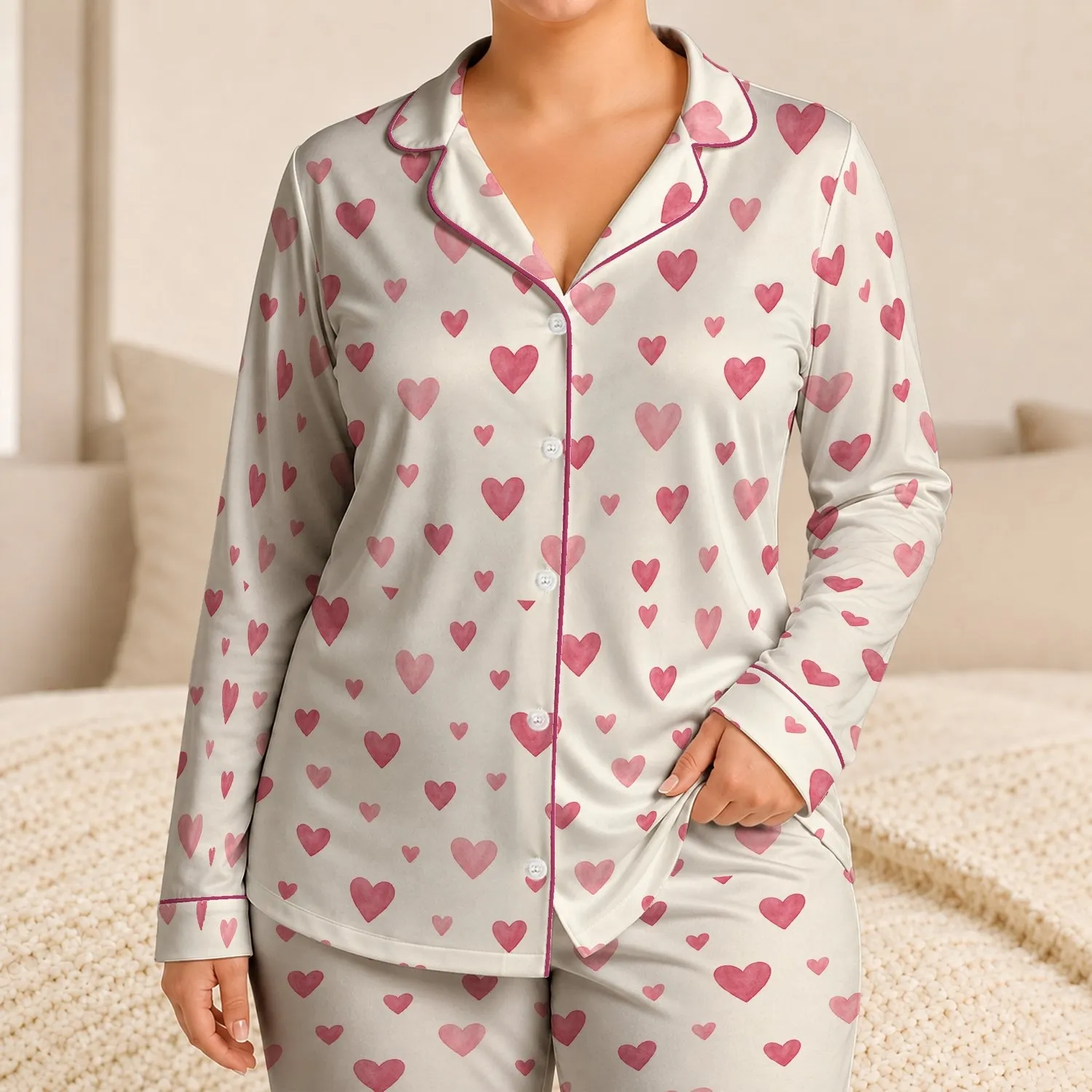 Blush Heart Scatter for Cozy Nights and Sweet Valentine Mornings Satin Pajamas Set - 1