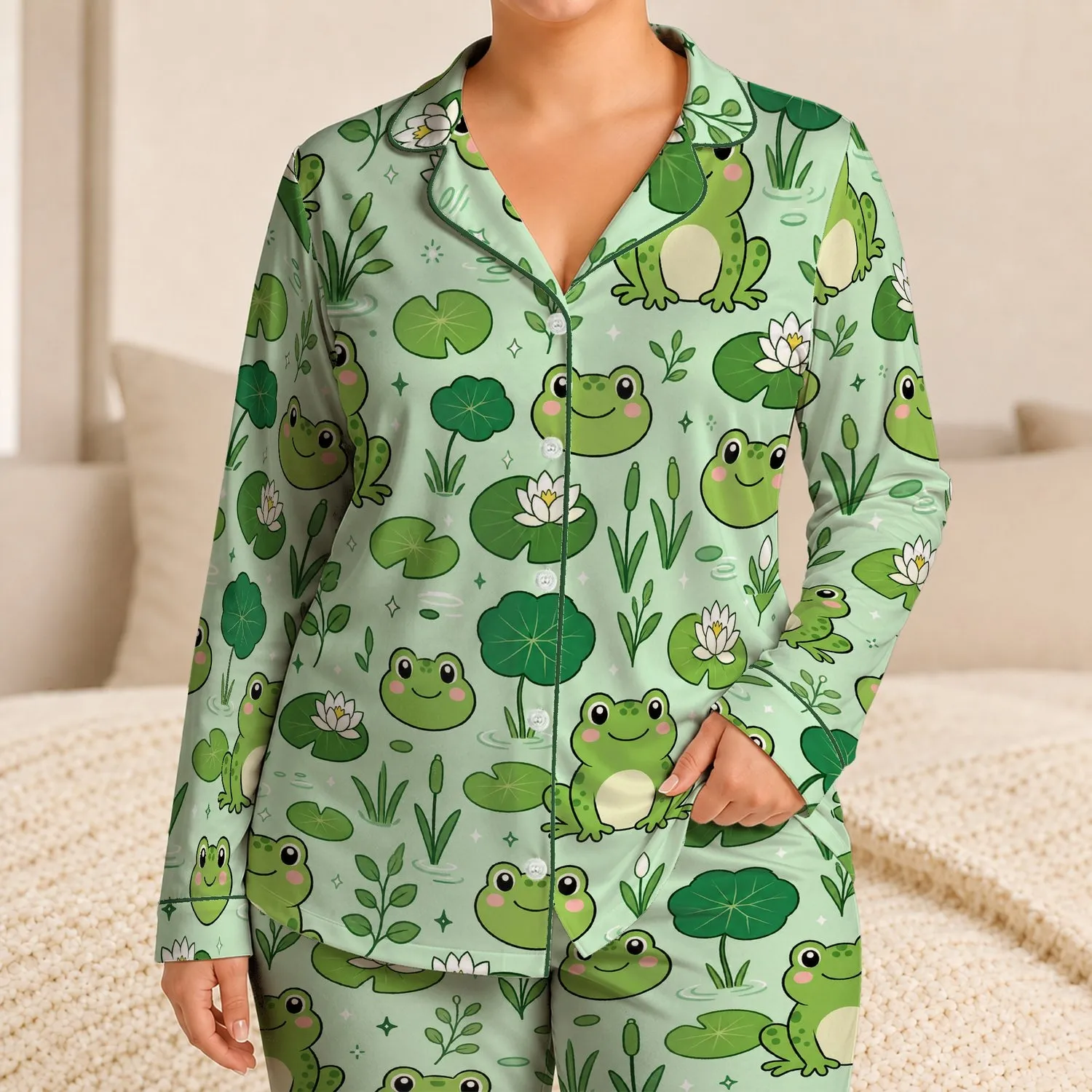 Cute Frog Pond Cozy Nights, Lounging, All Day Comfort, And Gift Giving For Frog Lovers Satin Pajamas Set - 1