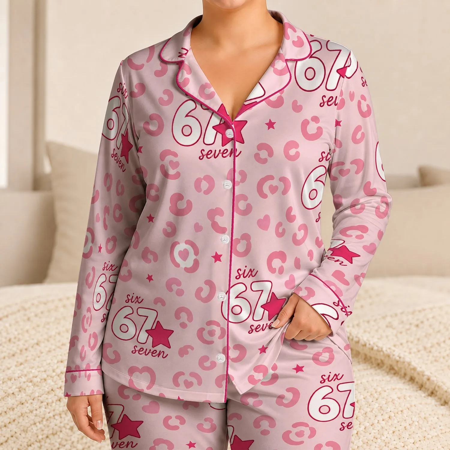 Pink Leopard 67 Star Two-Piece Lounge Set for Birthday Sleepovers, Girls and Trendy Kids Satin Pajamas Set - 1