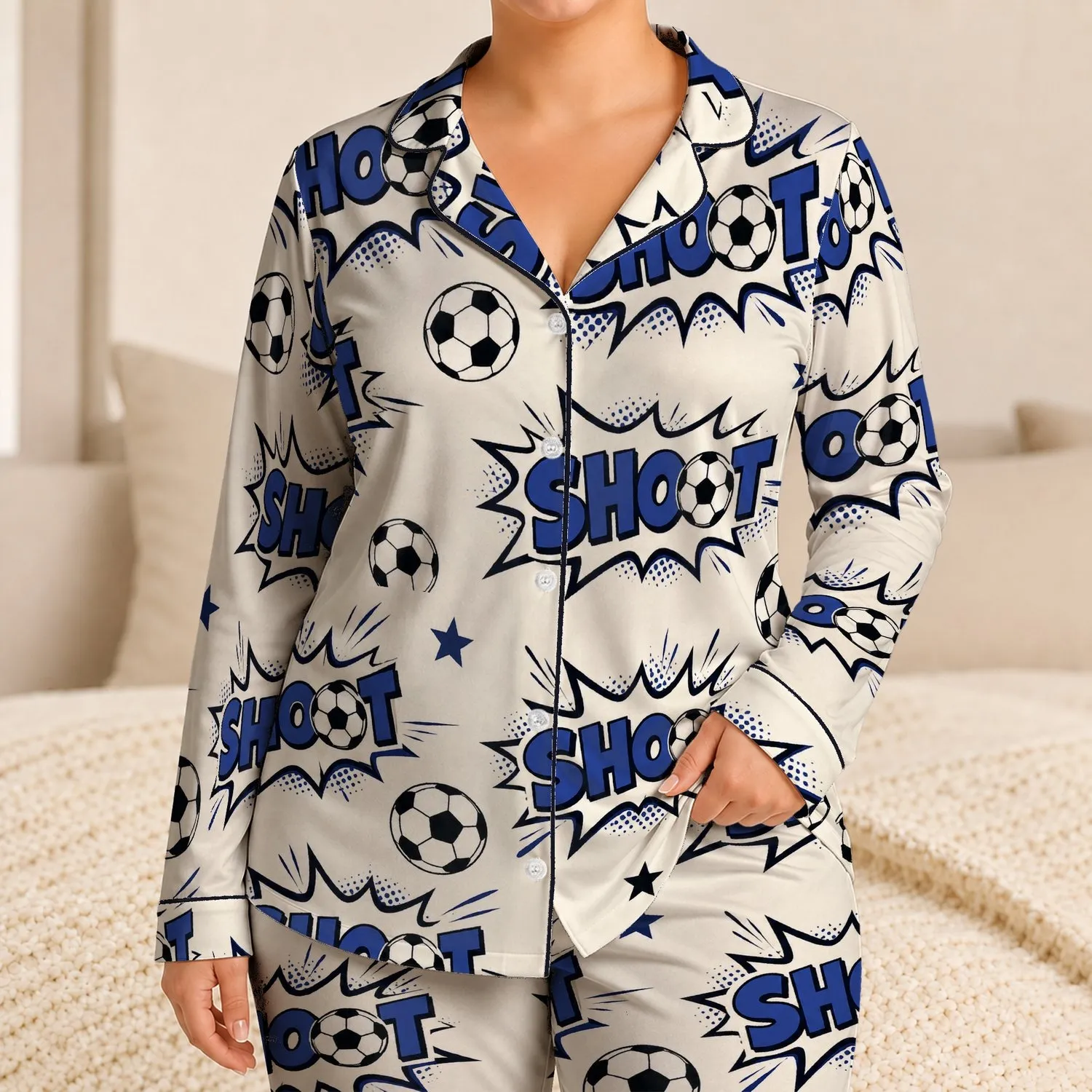 Boys Soccer Shoot Comic Style Summer Lounge Set For Game Days And Young Athletes Satin Pajamas Set - 1