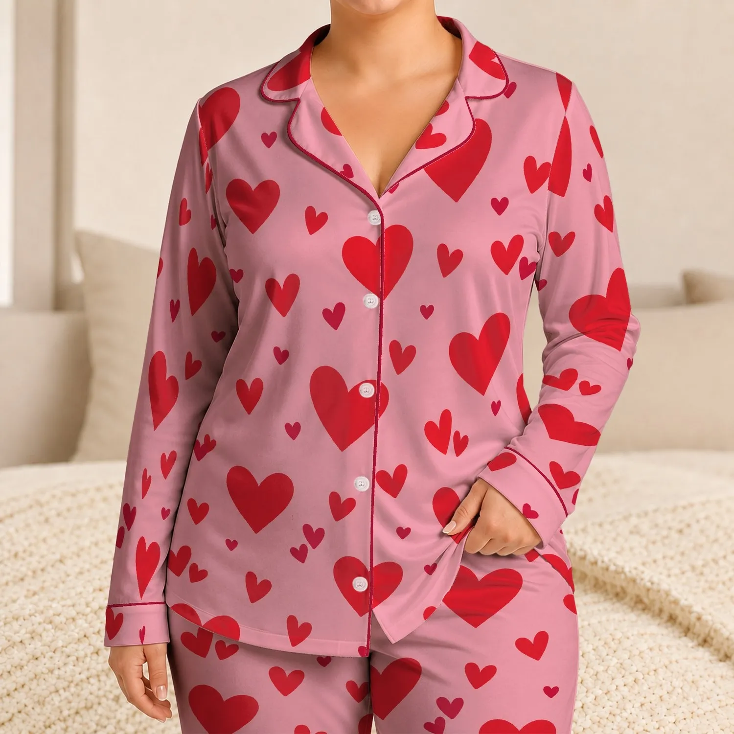 Red Heart Valentine Homewear For Girls, Cheerful Everyday Comfort And Holiday Gifting Satin Pajamas Set - 1