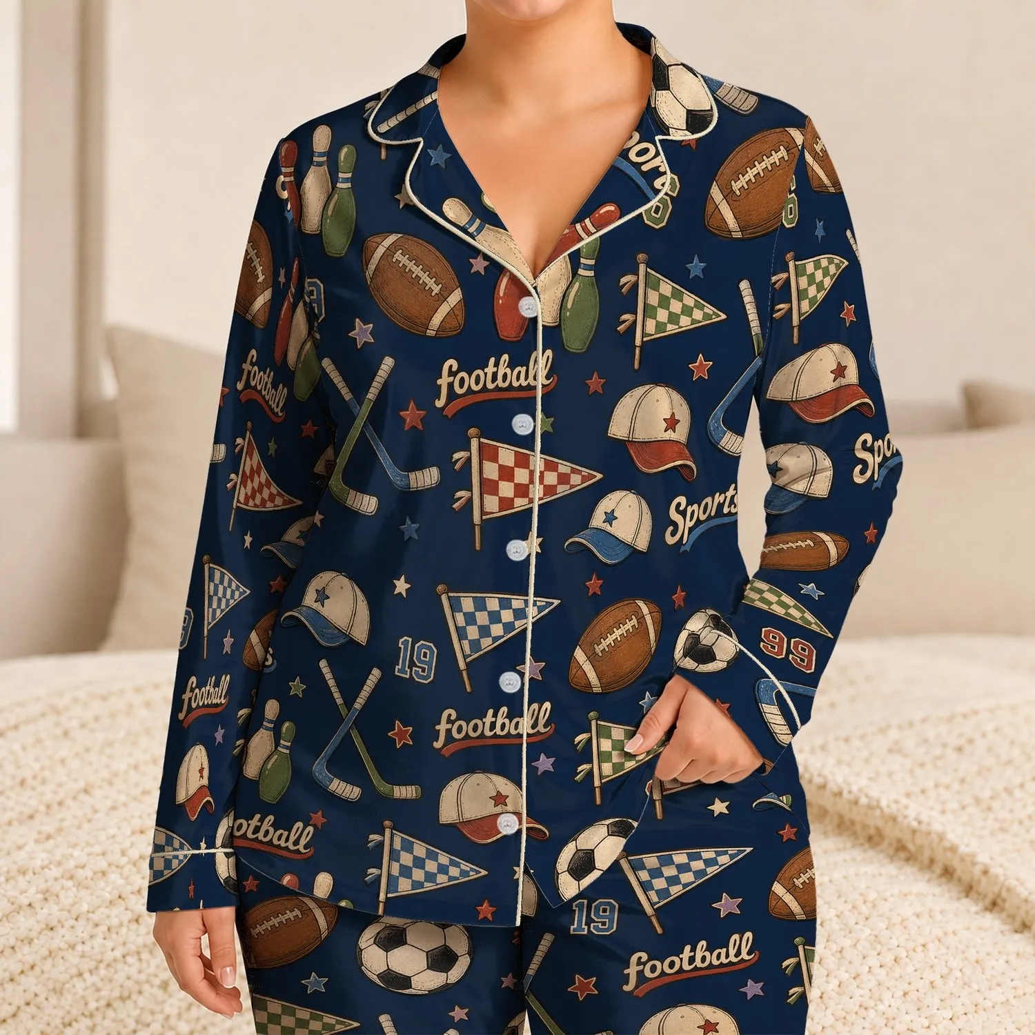 Boys Sports Football Soccer Motif for Summer Days and Active Young Athletes Ages 4-12 Satin Pajamas Set - 1