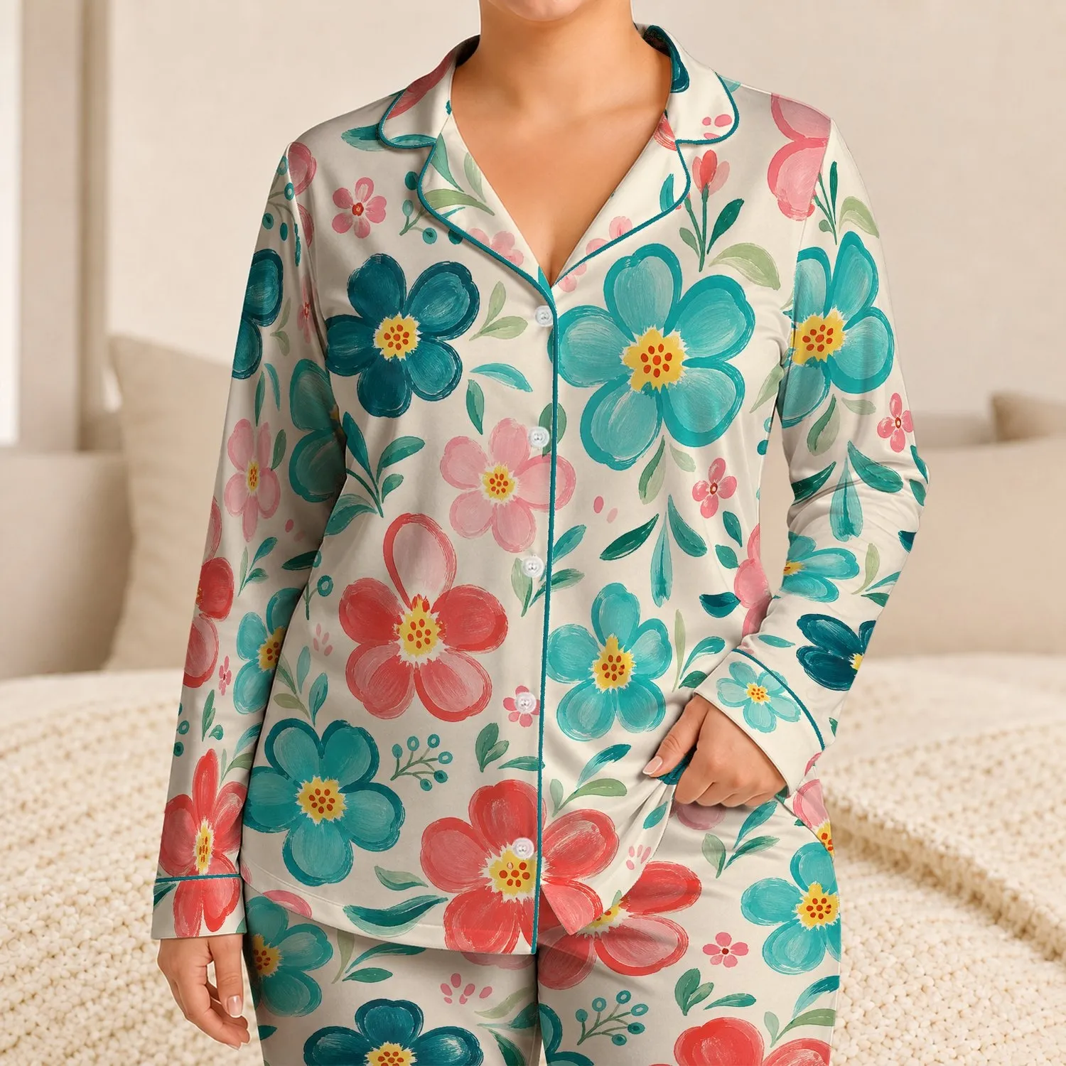 Hand-Painted Floral Garden for Playtime Dance and Outdoor Adventures for Young Girls Satin Pajamas Set - 1