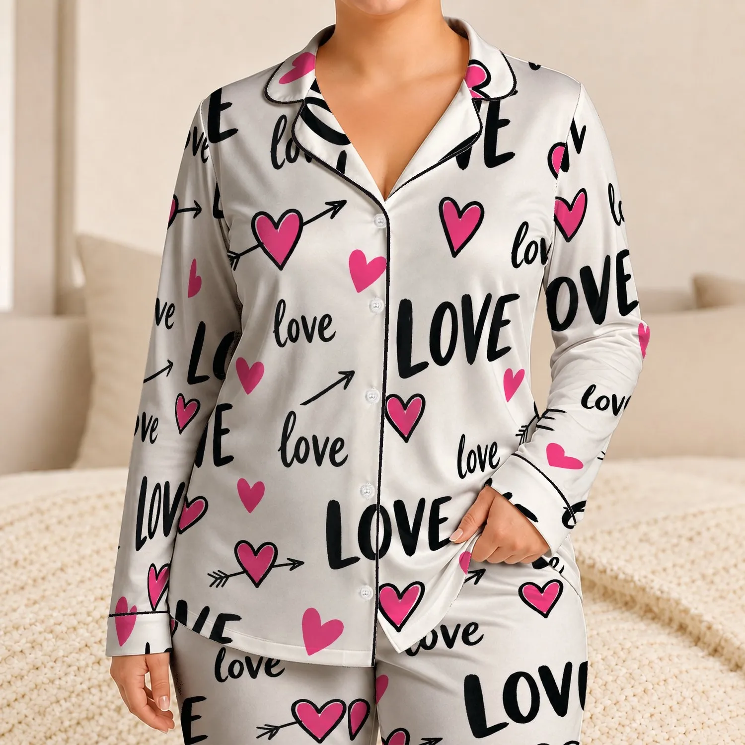 Love Heart Lettering For Cozy Nights, Sleepovers, And Valentine Celebrations For Kids Satin Pajamas Set - 1