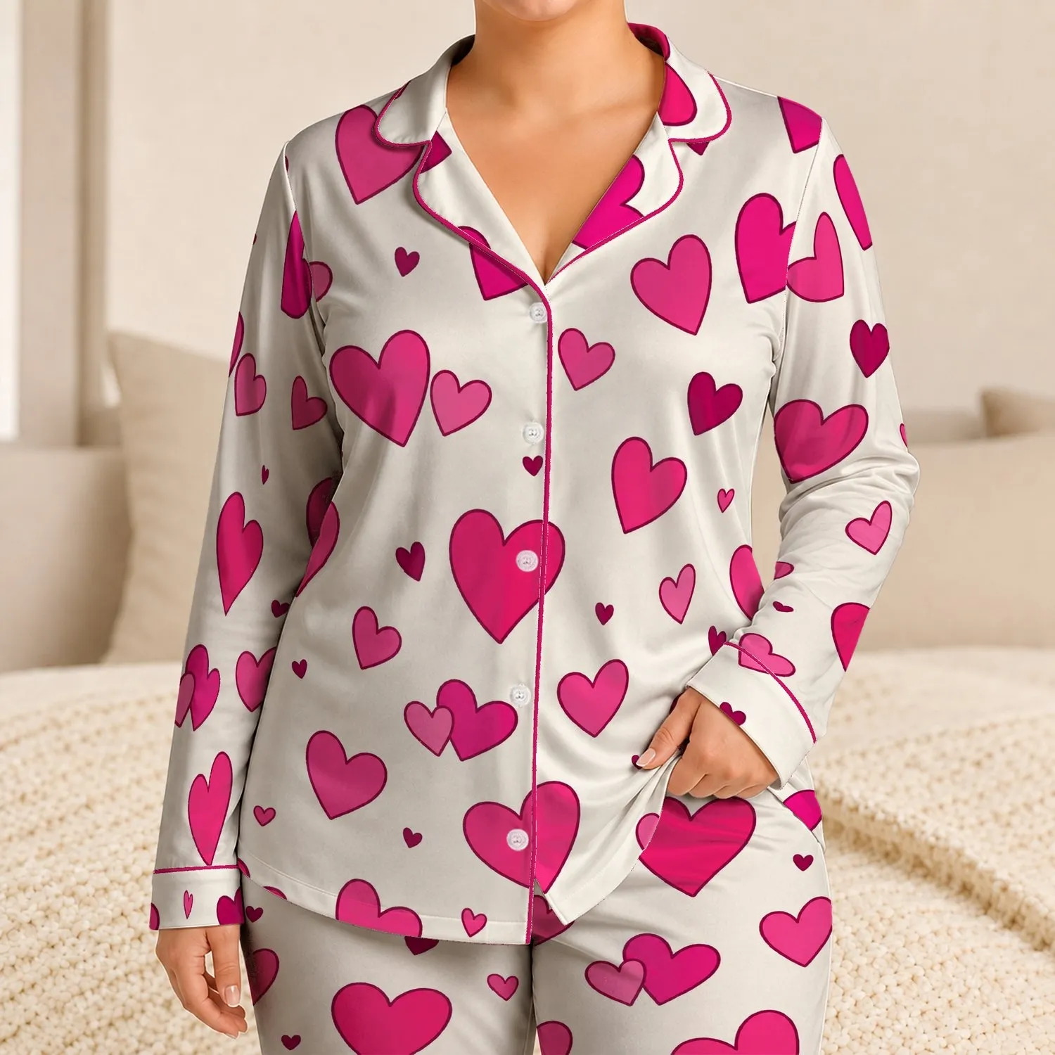 Raspberry Heart Motif Valentine Gift Style For Girls, Kids, And Cheerful Sweethearts Satin Pajamas Set - 1