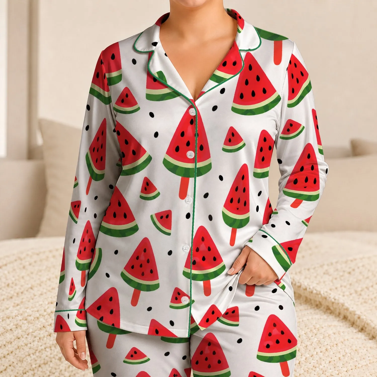 Watermelon Wedges And Popsicles For Girls Summer Parties, Vacation, And Playtime Satin Pajamas Set - 1