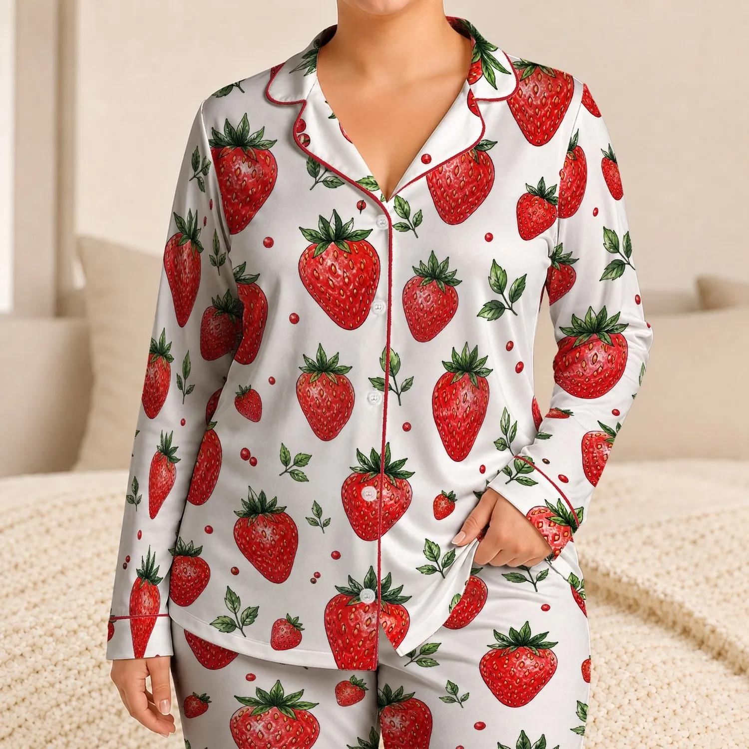 Strawberry Motif for Summer Picnics, Daily Outfits, and Sweet Cottagecore Style Looks Satin Pajamas Set - 1
