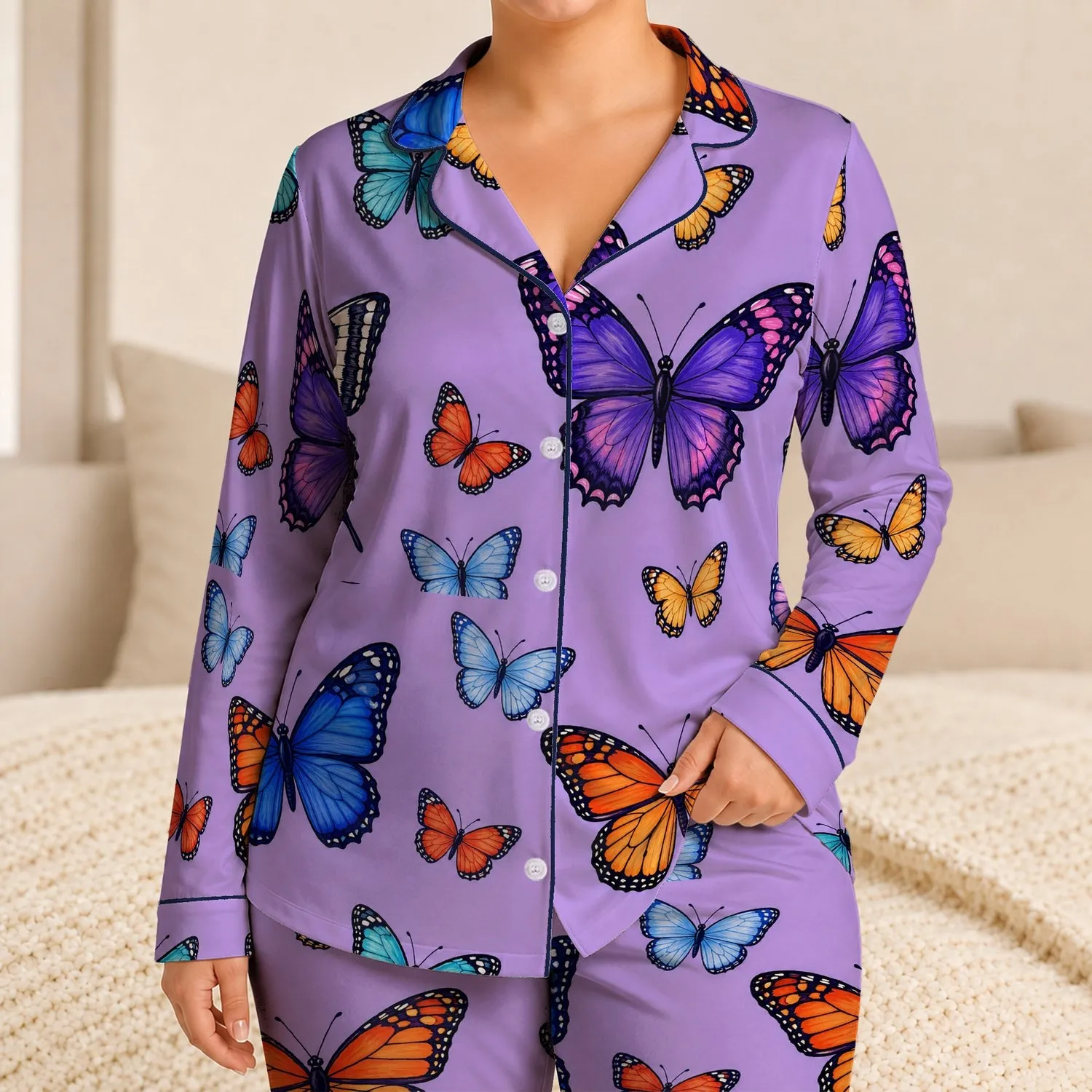 Colorful Butterfly Summer Garden Motif for Cheerful Lounging, Gifts, and Travel Days Satin Pajamas Set - 1