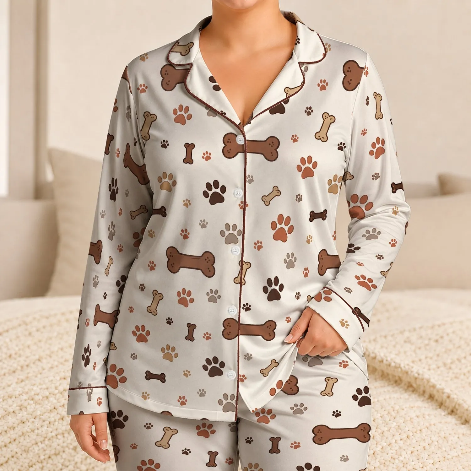 Cute Dog Bones and Paw Prints for Cozy Lounging, Holiday Gifting, and Dog Lovers at Home Satin Pajamas Set - 1