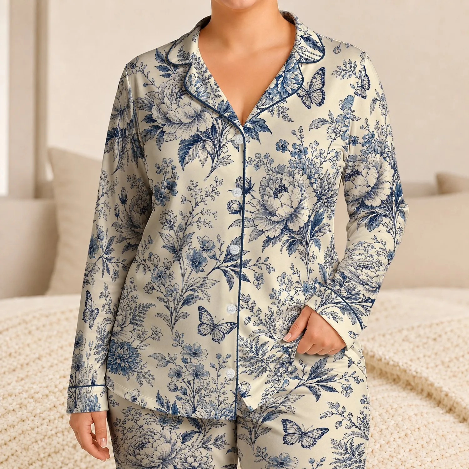 Vintage Botanical Floral Bouquets with Butterflies for Spring Lounging and Relaxing Women Satin Pajamas Set - 1