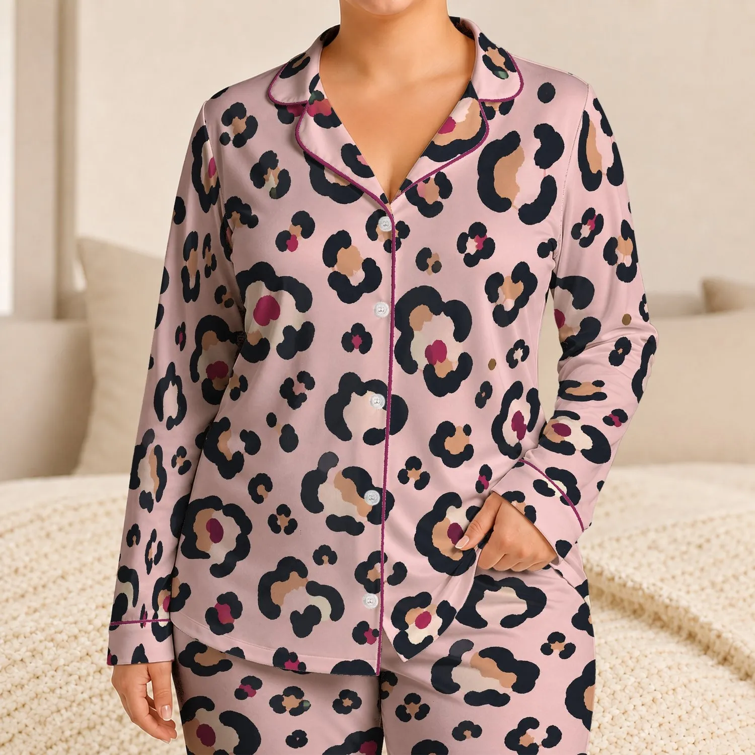 Blush Pink Leopard Spots for Luxe Lounging, Spring Getaways, Sleepovers and Gift Giving Satin Pajamas Set - 1