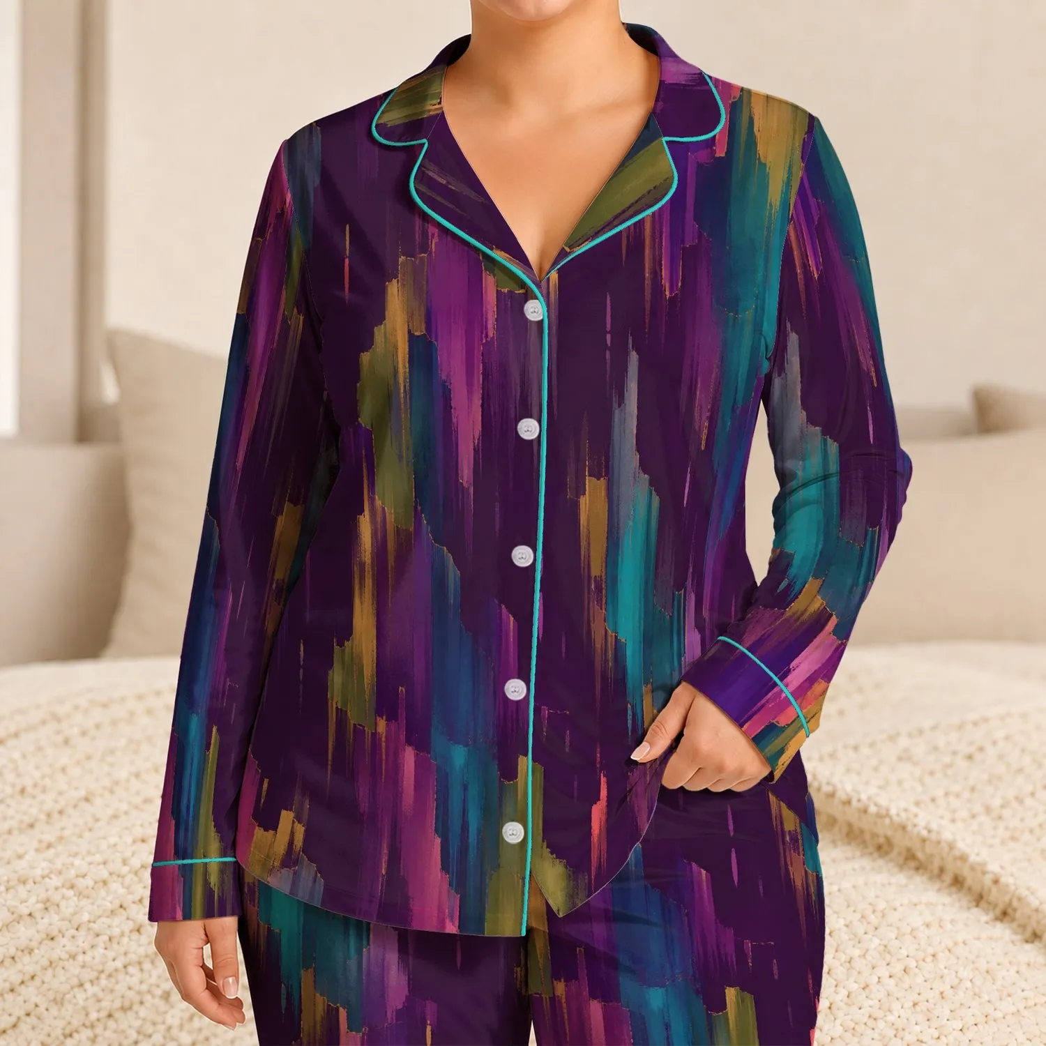 Purple Waterfall Abstract Stripes for Cozy Lounging, Relaxing Nights and Gift Giving Satin Pajamas Set - 1