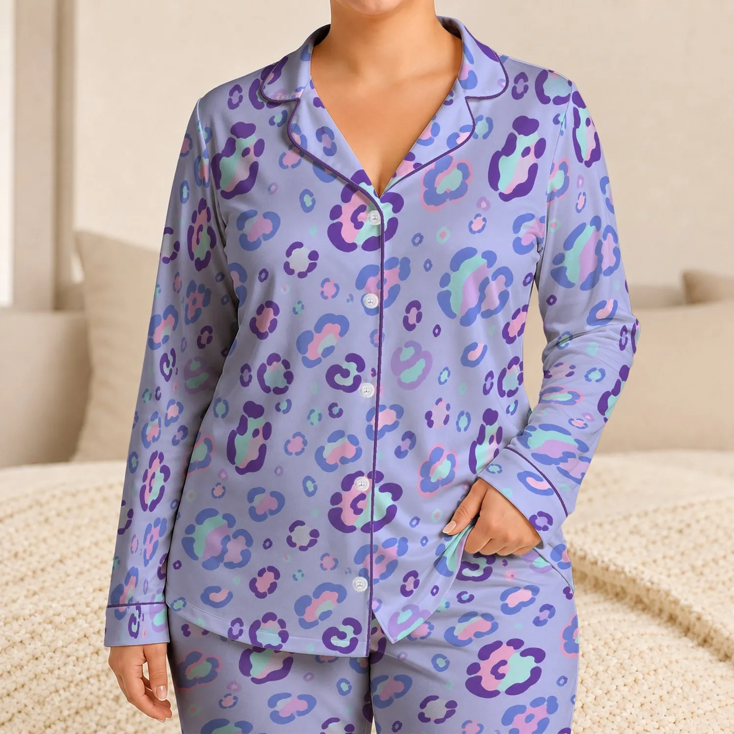 Pastel Leopard Spots In Macaron Colors For Cozy Nights And Relaxed Home Lounging Satin Pajamas Set - 1