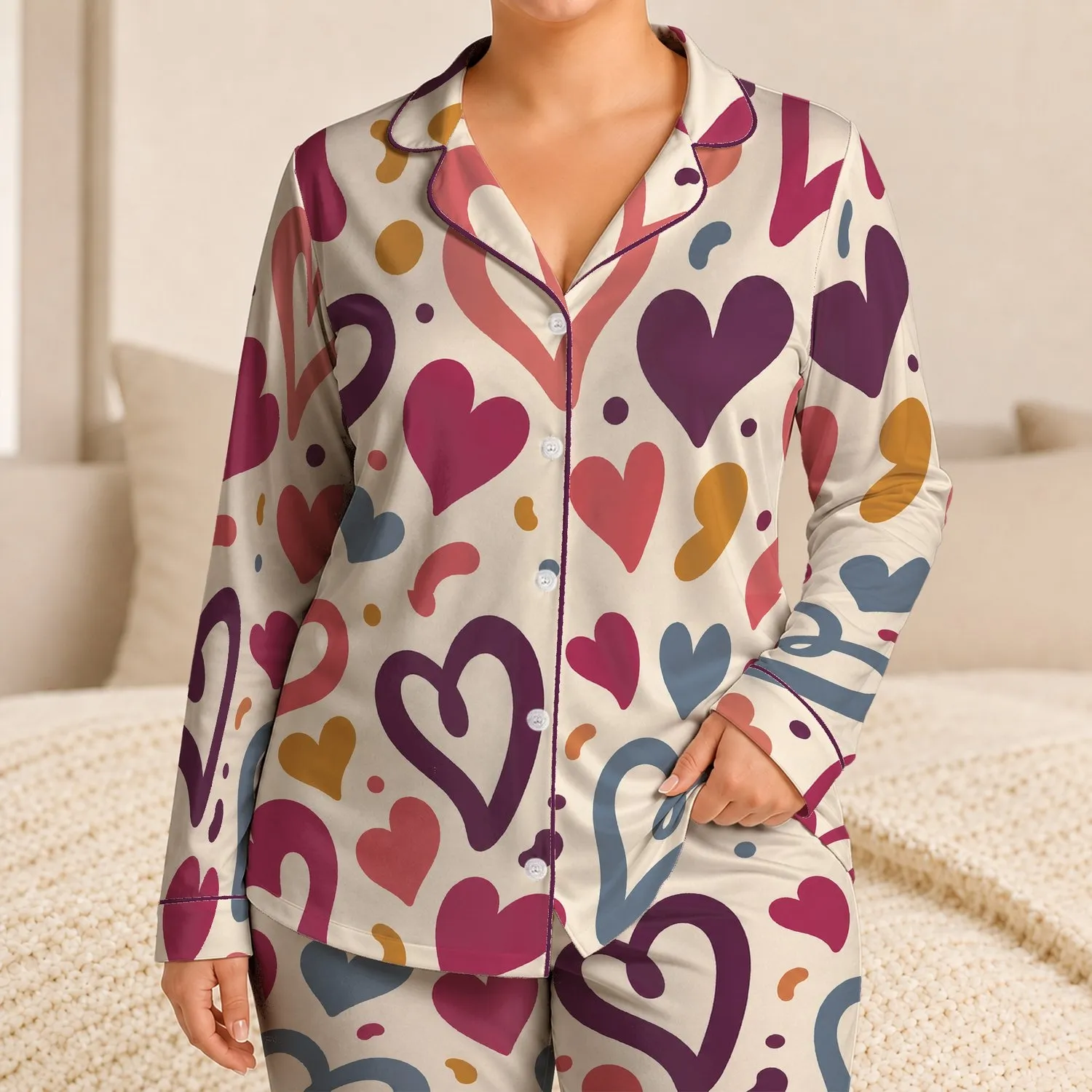 Abstract Heart Shapes for Cozy Lounging, Romantic Gift Ideas and Everyday Relaxation Satin Pajamas Set - 1