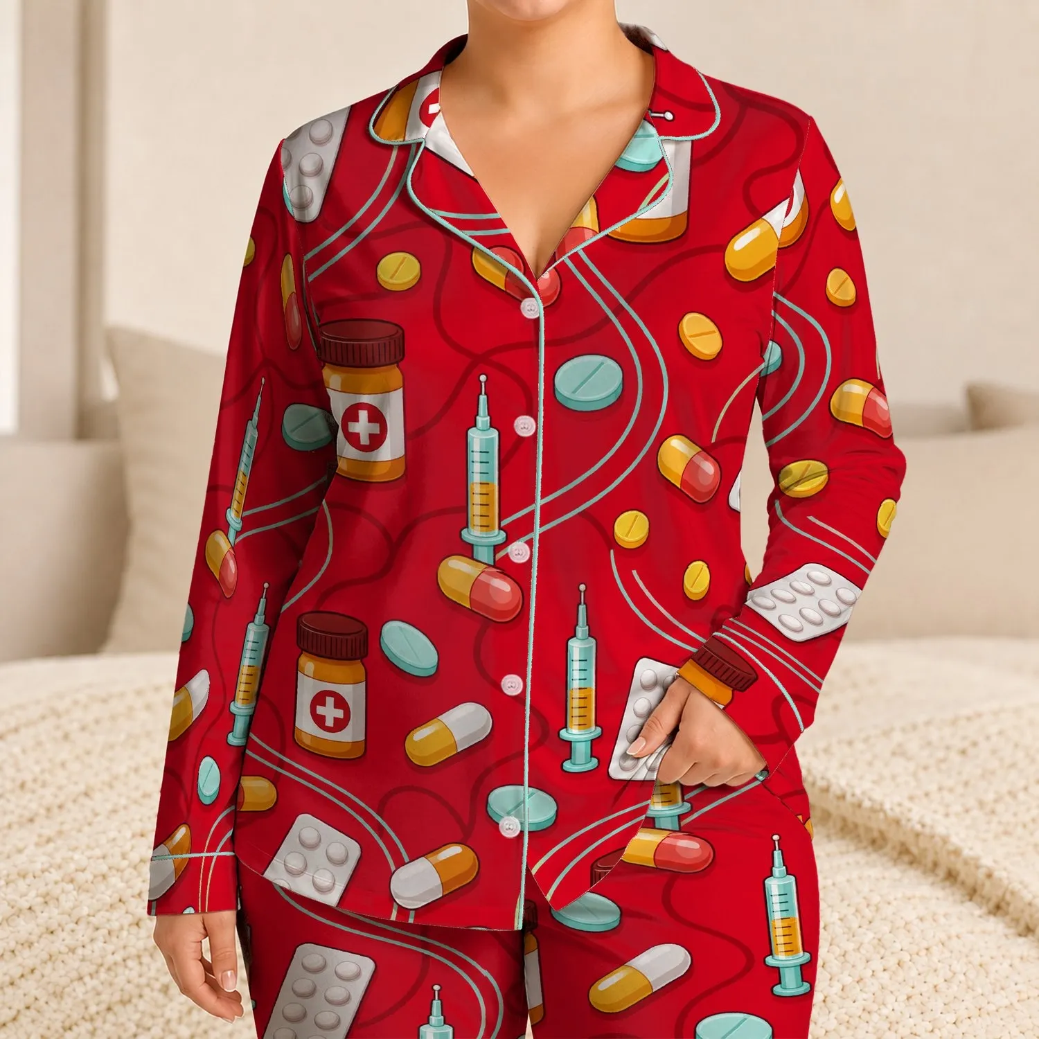 Colorful Medicine Capsules for Nurse Appreciation, Pharmacy Staff, and Medical Students Satin Pajamas Set - 1