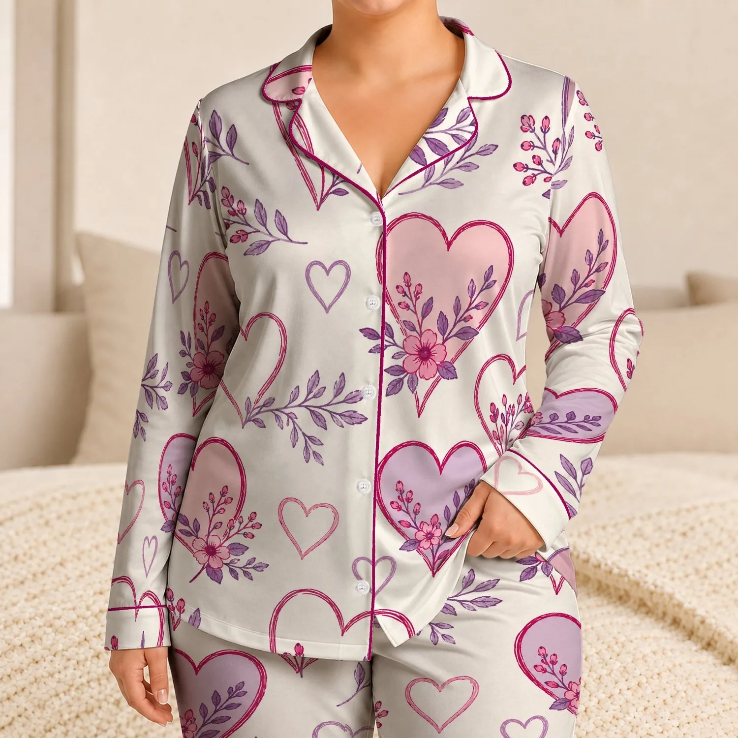 Vintage Floral Hearts for Romantic Lounging and Thoughtful Valentine Gifts for Women Satin Pajamas Set - 1