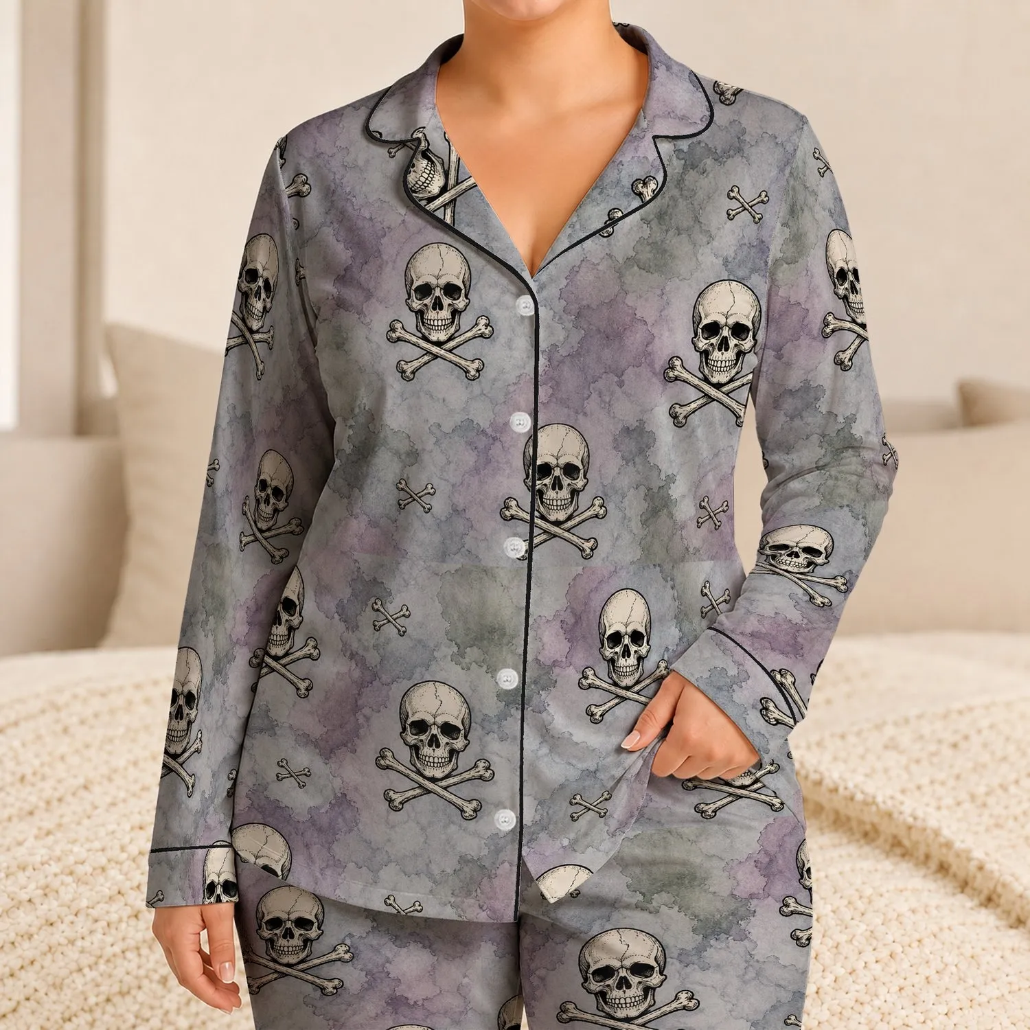 Gothic Skull And Crossbones For Moody Lounge Nights And Alternative Style Lovers Satin Pajamas Set - 1