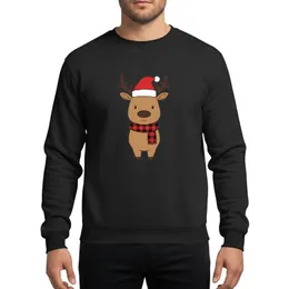 Festive Celebrators' Whimsical Tan-Brown Reindeer with Red Buffalo Plaid Scarf & Christmas Santa Hat Art Sweatshirt