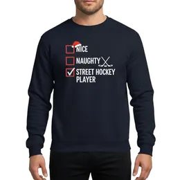 Street Hockey Player's Whimsical Hand-Drawn White Red Nice Naughty Santa Checklist Motif Sweatshirt