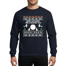 Whimsical Holiday Fans' Magenta Pixel Art Witchmas Yule Cat Witches Ugly Sweater Pattern Sweatshirt