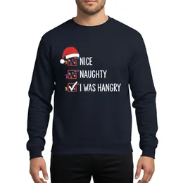 Humorous Holiday Enthusiasts' Hand-Drawn Santa Hat Nice Naughty Hangry Christmas Light Checkbox Design Sweatshirt