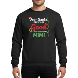 Whimsical Holiday Celebrators' White & Red 'Dear Santa' with Santa Hat, Bold Red Script 'Good', Green 'MiMi', & Colorful Holiday Lights Sweatshirt