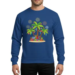 Tropical Holiday Lovers' Vibrant Cartoon Palm Tree Red Blue Purple Ornaments Beach Gifts Fireworks Scene Sweatshirt