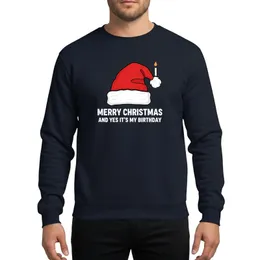 Christmas Birthday Celebrators' Vivid Red Santa Hat, White Candle, Bold Sans-Serif Dual Celebration Design Sweatshirt