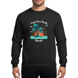 Beach Lovers' Retro Distressed Santa Rosa Beach Florida Teal Aqua Sunset Palm Tree Graphic Sweatshirt