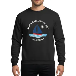 Coastal Enthusiasts' White Retro Vintage Flat Vector Sailboat Santa Catalina Island California Arch Script Graphic Sweatshirt
