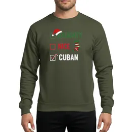 Holiday Enthusiasts' Naughty Nice Cuban Checklist Graphic with Red Santa Hat, Striped Stocking, Candy Cane Sweatshirt
