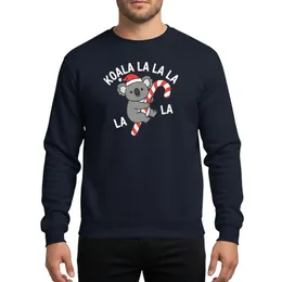 Australian Christmas Lovers' Gleeful Grey Koala Santa Hat Red White Candy Cane Cartoon 'KOALA LA LA LA' Design Sweatshirt