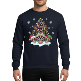 Holiday Art Lovers' Whimsical Dia de los Muertos Christmas Tree Sugar Skulls Reindeer Antlers Santa Elf Hats Sweatshirt