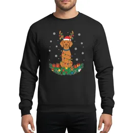 Vizsla Dog Lovers' Cheerful Brown-Orange Vizsla Reindeer Antlers Santa Hat Festive Christmas Garland Ornaments Snowflakes Sweatshirt