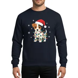 Dog Lovers' Adorable Jack Russell Christmas Puppy with Festive Lights & Red Santa Hat Design Sweatshirt