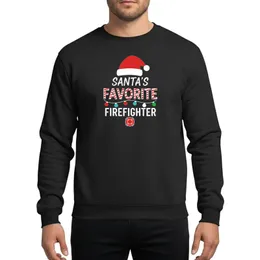 Firefighter Loved Ones' Playful Santa Hat Candy Cane Stripe 'FAVORITE' Christmas Lights Maltese Cross Art Sweatshirt