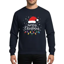 Family Holiday Enthusiasts' Whimsical Red Santa Hat Merry Christmas Text Rainbow Lights Falling Snow Sweatshirt