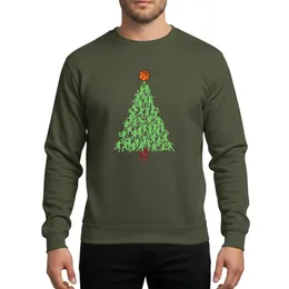Basketball Fans' Vibrant Green Basketball Player Silhouette Christmas Tree Design with Maroon Trunk and Orange Basketball Star Sweatshirt