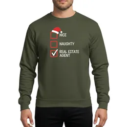 Real Estate Agents Festive Hand-Drawn Nice Naughty List, Red Checkboxes, Santa Hat, White Typographic Design Sweatshirt
