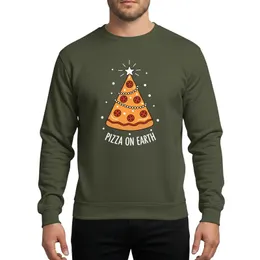 Holiday Foodies' Whimsical Pizza Christmas Tree, Golden Yellow Cheese, Red Pepperoni Ornaments, White Star, 'Pizza On Earth' Script Sweatshirt