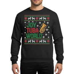 Musician Christmas Fan Ugly Sweater Style JOY TUBA WORLD Knit Red Green Golden Tuba Reindeer Black Sweatshirt