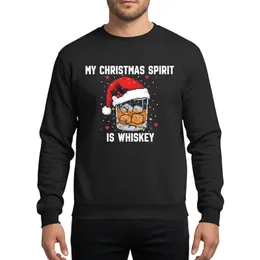 Whiskey Lovers' Festive Holiday Pixel Art Amber Whiskey Glass, Santa Hat, Colorful Lights & 'My Christmas Spirit Is Whiskey' Design Sweatshirt