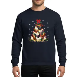 Chicken Lovers' Realistic Hens Chicks Christmas Tree Red Bow Colorful Lights Gold Bells Black Snow Sweatshirt
